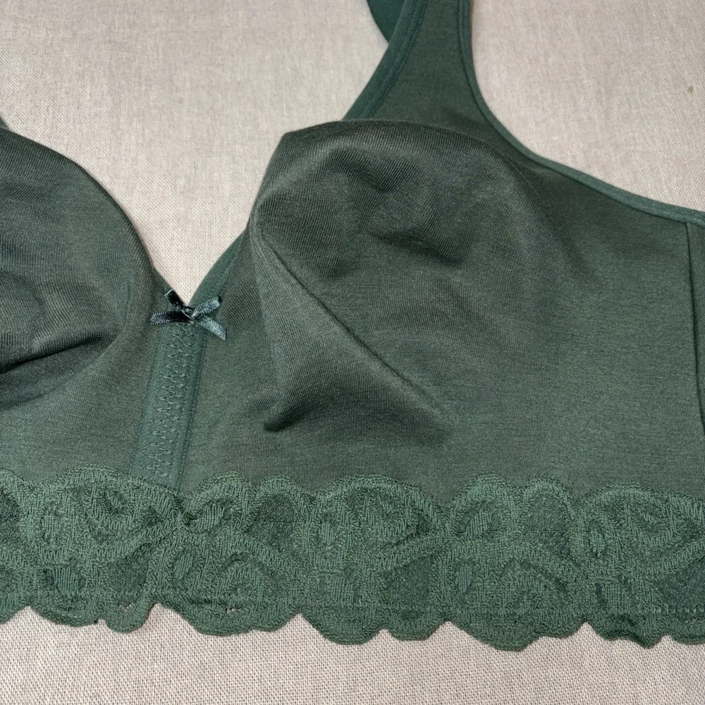 Cacique Bra 48D green wireless Lace‎ unlined full coverage No Wire